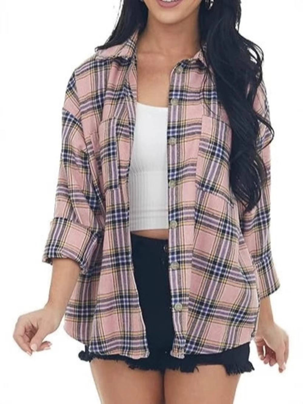 ZARA Womens Pink Retro Plaid Shirt Loose Fit Long Sleeve Fall Winter Versatile